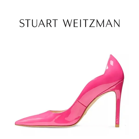 Stuart Weitzman Stuart 100 Scallop Pump Magenta Size 7.5 B Stiletto Patent - Picture 4 of 7